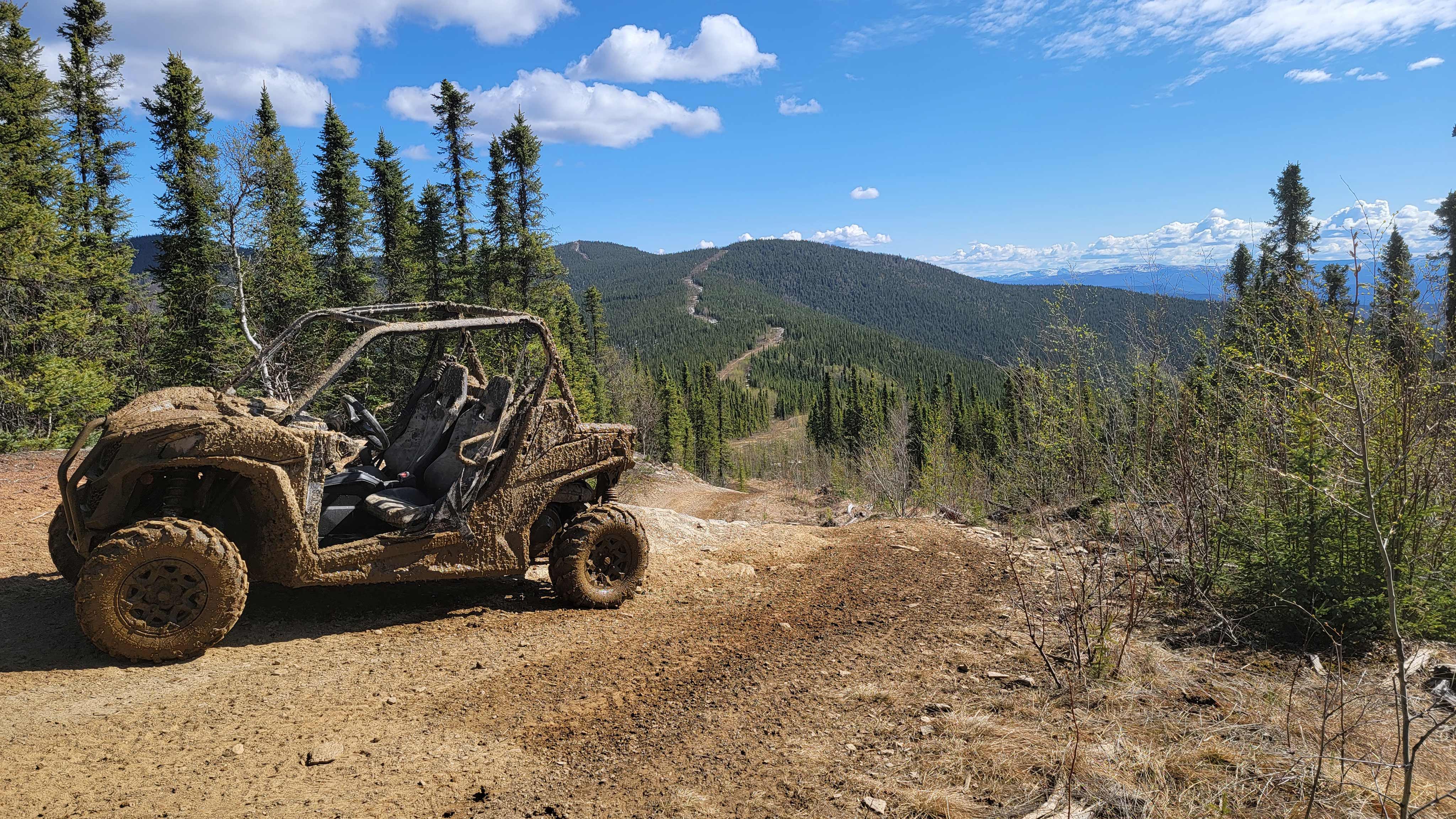 A Can-Am SSV vehicle parked in forest