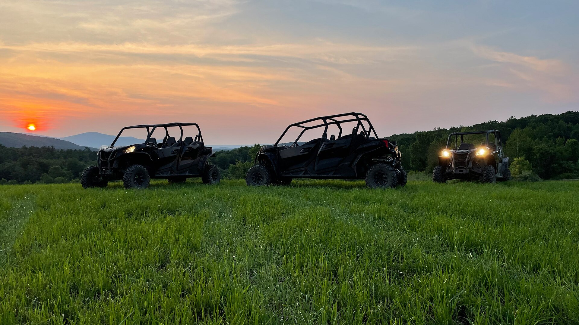 A trio of Can-Am rides in the grass