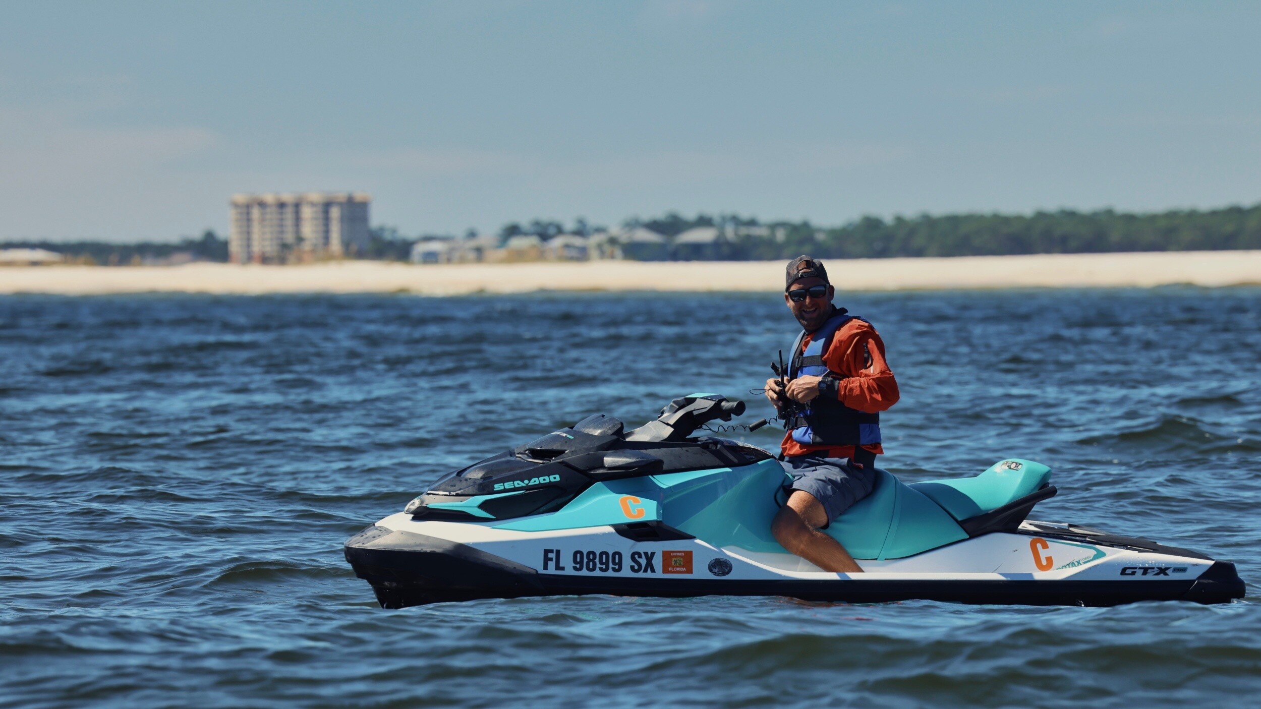 A man on a Sea-Doo in ocean