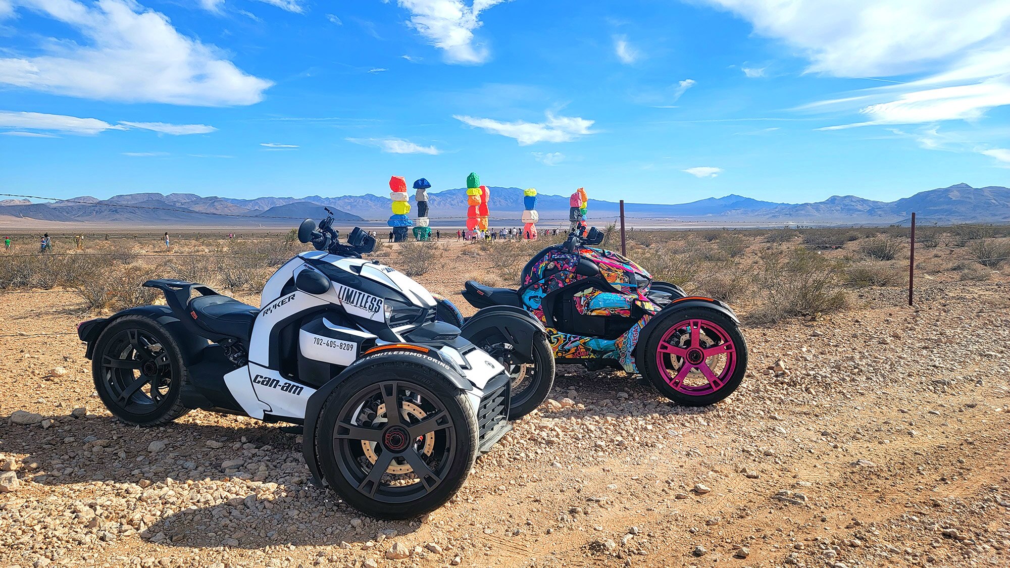 Two personalized Rykers parked in the desert